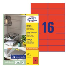   Etikett AVERY 3452 105x37mm univerzális piros 1600 címke/doboz 100 ív/doboz