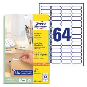   Etikett AVERY L6021REV-25 6021 45,7x16,9mm függőmappa címke 1600 címke/doboz 25 ív/doboz