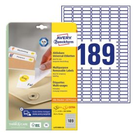   Etikett AVERY L4731REV-25 25,4x10mm visszaszedhető 4725 címke/doboz 25 ív/doboz