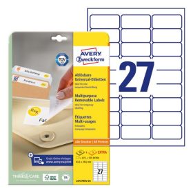   Etikett AVERY L4737REV-25 63,5x29,6mm univerzális visszaszedhető 810 címke/doboz 30 ív/doboz