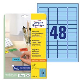   Etikett AVERY L6039-20 45,7x21,2mm univerzális visszaszedhető kék 960 címke/doboz 20 ív/doboz