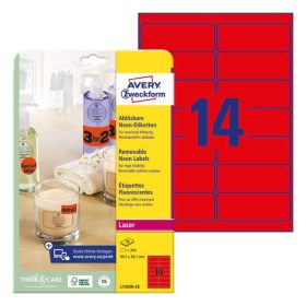   Etikett AVERY L7263R-25 99,1x38,1mm laser neon piros 350 címke/doboz 25 ív/doboz