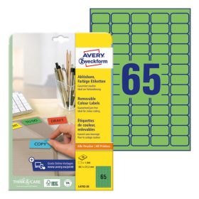   Etikett AVERY L4792-20 38,1x21,2mm zöld 1300 címke/doboz 20 ív/doboz