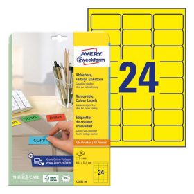   Etikett AVERY L6035-20 63,5x33,9mm univerzális sárga 480 címke/doboz 20 ív/doboz