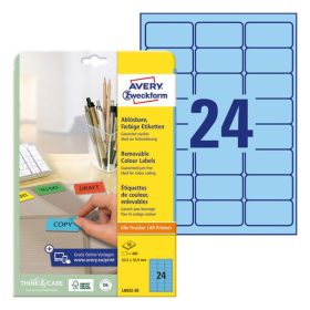   Etikett AVERY L6032-20 63,5x33,9mm univerzális kék 480 címke/doboz 20 ív/doboz