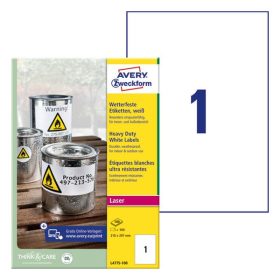   Etikett AVERY L4775-100 210x297 mm fehér időjárásálló 100 címke/doboz 100 ív/doboz