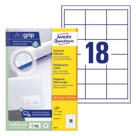  Etikett AVERY 3671 64x45 mm fehér univerzális  1800 címke/doboz 100 ív/doboz