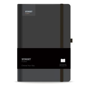   Notesz vonalas STREET Casual A/5 96 lapos gumis keményfedelű fekete
