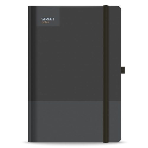 Notesz vonalas STREET Casual A/5 96 lapos gumis keményfedelű fekete