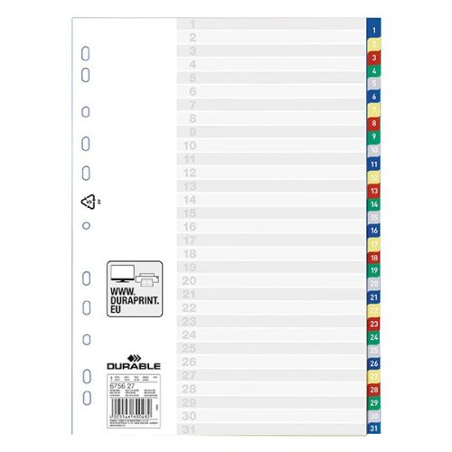 Regiszter DURABLE műanyag A/4 1-31 számos-színes