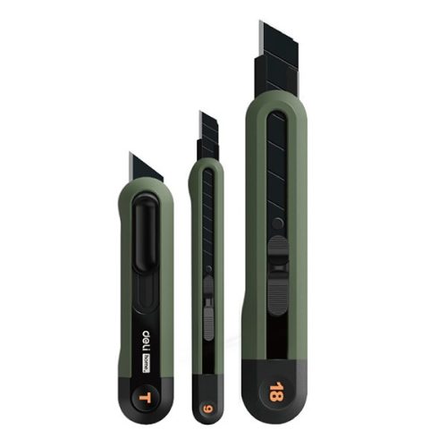 Univerzális vágókés DELI műanyag test különböző méret zöld 3 darabos