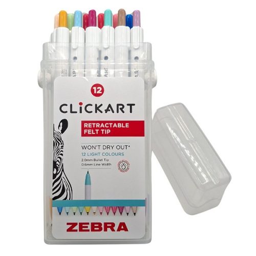 Filctoll  ZEBRA ClickArt nyomógombos vízbázisú 12 darabos