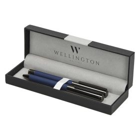   Golyóstoll készlet WELLINGTON Stamford golyóstoll + rollertoll sötétkék díszdobozban