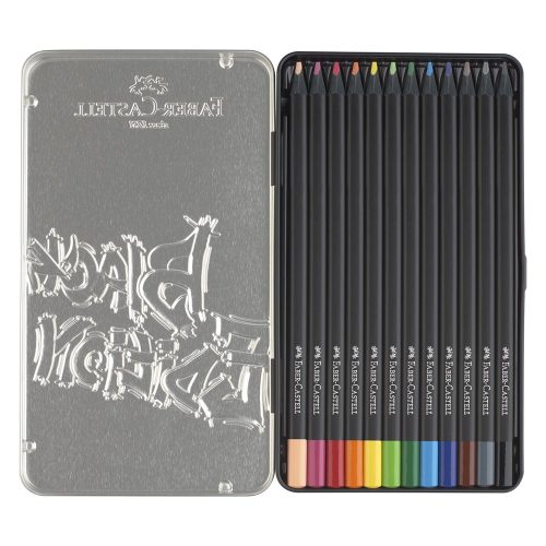 Színes ceruza FABER-CASTELL Black Edition háromszögletű fekete testű fémdobozos 12 darabos