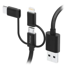   Adatkábel HAMA USB-A + Micro-USB/USB-C/Lightning 3in1 1,5m fekete