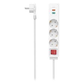   Kábel hosszabbító HAMA 3 aljzat + USB-C/USB-A 1,4m kapcsolóval fehér