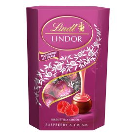   Csokoládé LINDT Lindor Raspberry&cream tejcsokoládé golyók díszdobozban 200 g