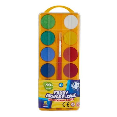 Vízfesték ASTRA 30 mm ajándék ecsettel 12 darabos