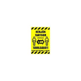   Matrica Kérjük tartson minimum 1,5 m távolságot sárga  16,5 x 11,5 cm "K"