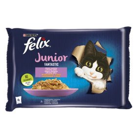   Állateledel alutasakos FELIX Fantastic Junior macskáknak csirke-lazac válogatás aszpikban 4x85 g