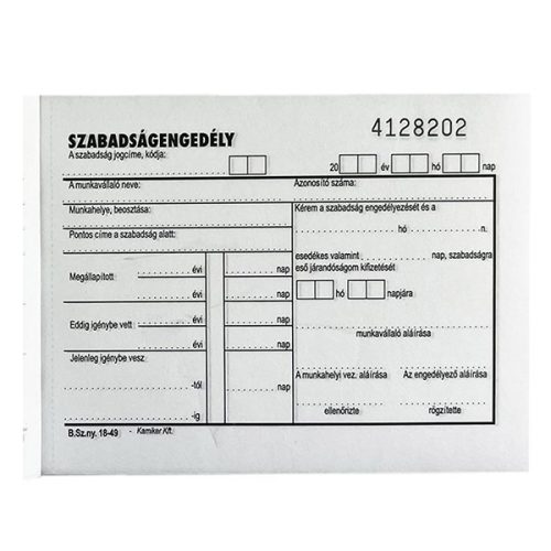 Nyomtatvány szabadságengedély VECTRALINE A/6 fekvő 50x2 lapos