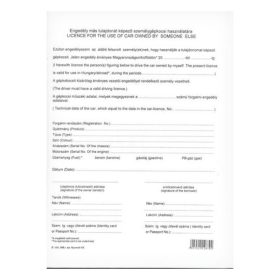   Nyomtatvány engedély más tulajdonát képező személygépkocsi használatára VECTRALINE A/4 álló 2 példányos